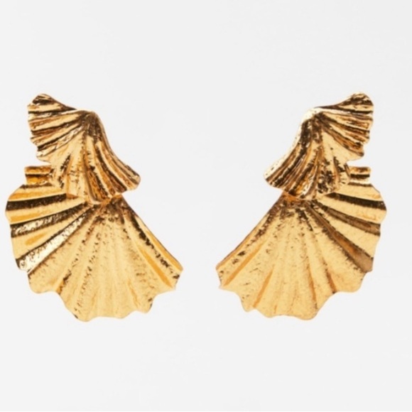 Zara NWT gold fan earrings New without tags - Picture 5 of 7